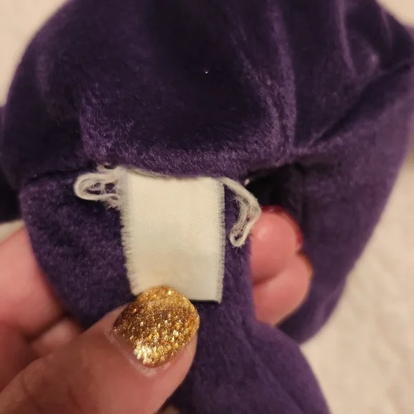 Vintage 90' Princess Diana Rosette Floral Embroidery TY Beanie Baby Purple Bear - Picture 7 of 10